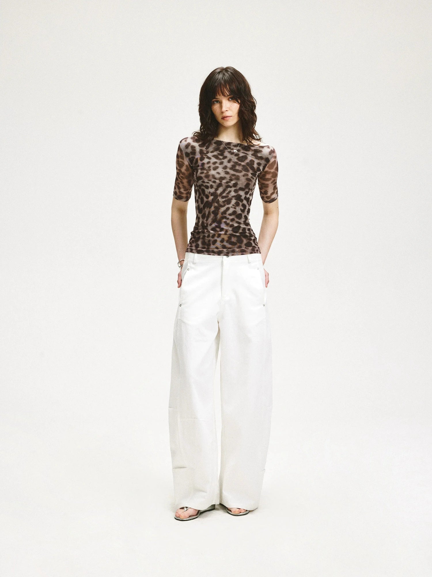 KVKV Yoga Clothing Brand - Stretch Leopard Mesh Slim Fit Mid Sleeve Top