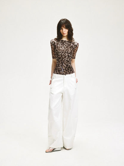 KVKV Yoga Clothing Brand - Stretch Leopard Mesh Slim Fit Mid Sleeve Top