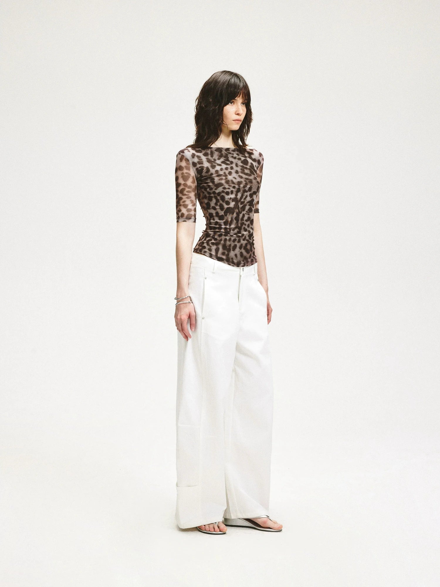 KVKV Yoga Clothing Brand - Stretch Leopard Mesh Slim Fit Mid Sleeve Top
