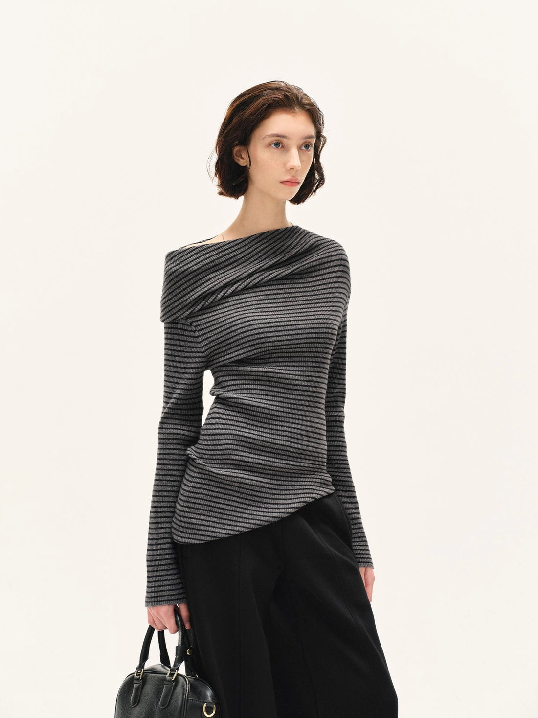 kvkv Stretch Stripe Knit Sweater V-neck T-shirt Long Sleeve