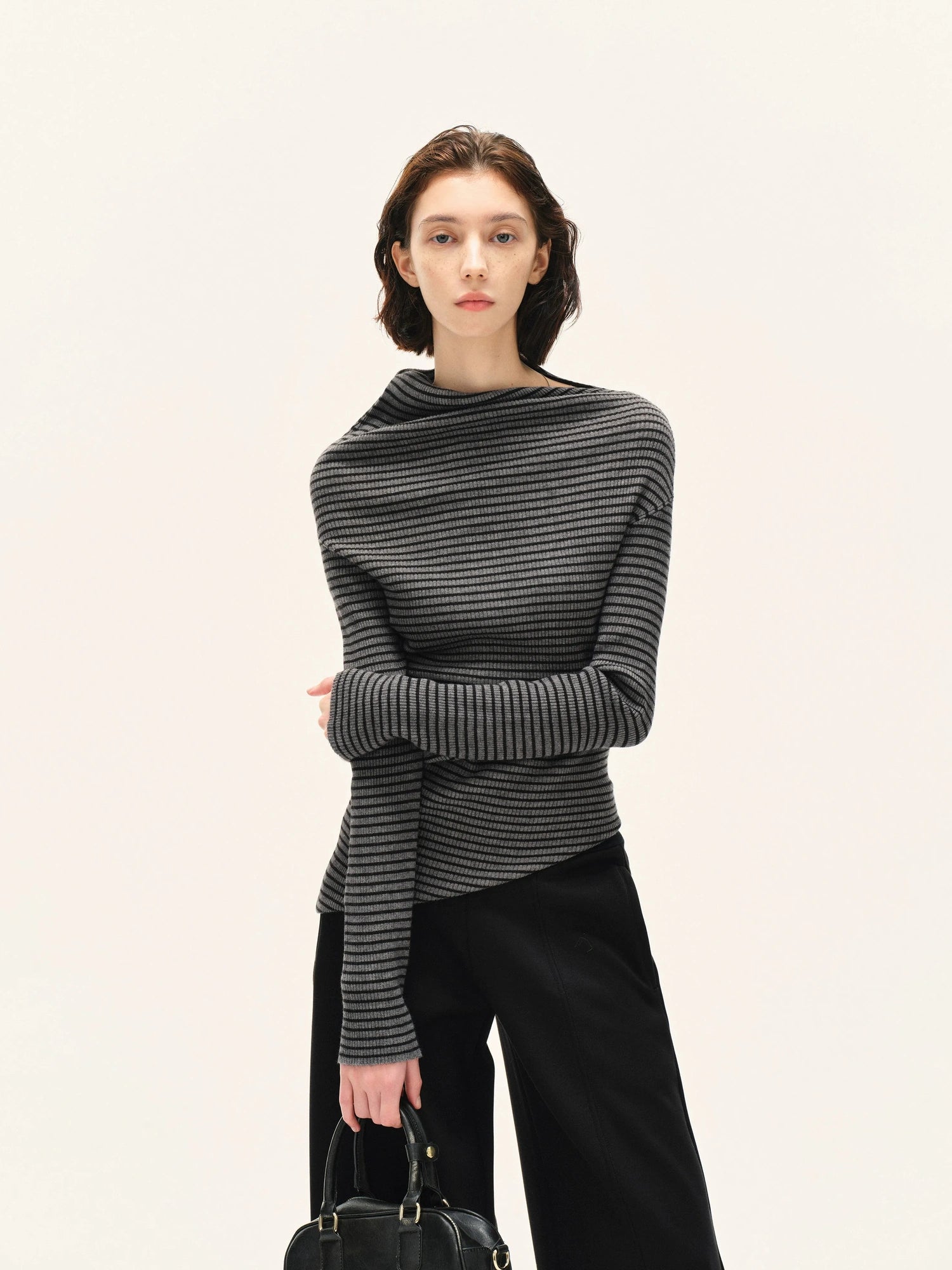 kvkv Stretch Stripe Knit Sweater V-neck T-shirt Long Sleeve