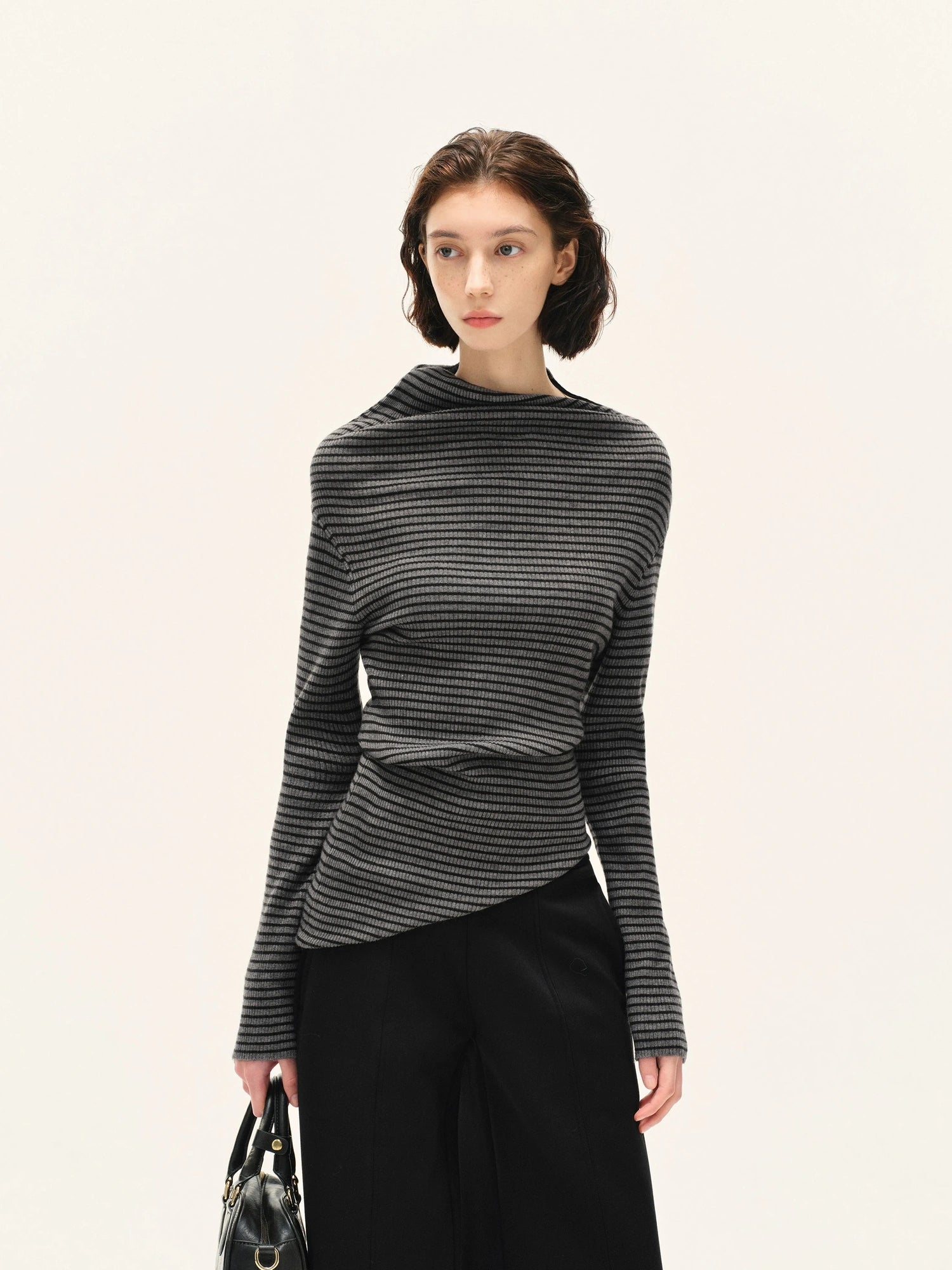 kvkv Stretch Stripe Knit Sweater V-neck T-shirt Long Sleeve