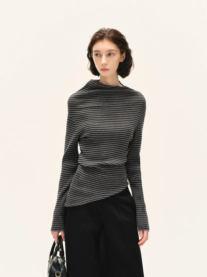 kvkv Stretch Stripe Knit Sweater V-neck T-shirt Long Sleeve