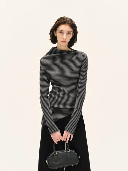 kvkv Stretch Stripe Knit Sweater V-neck T-shirt Long Sleeve