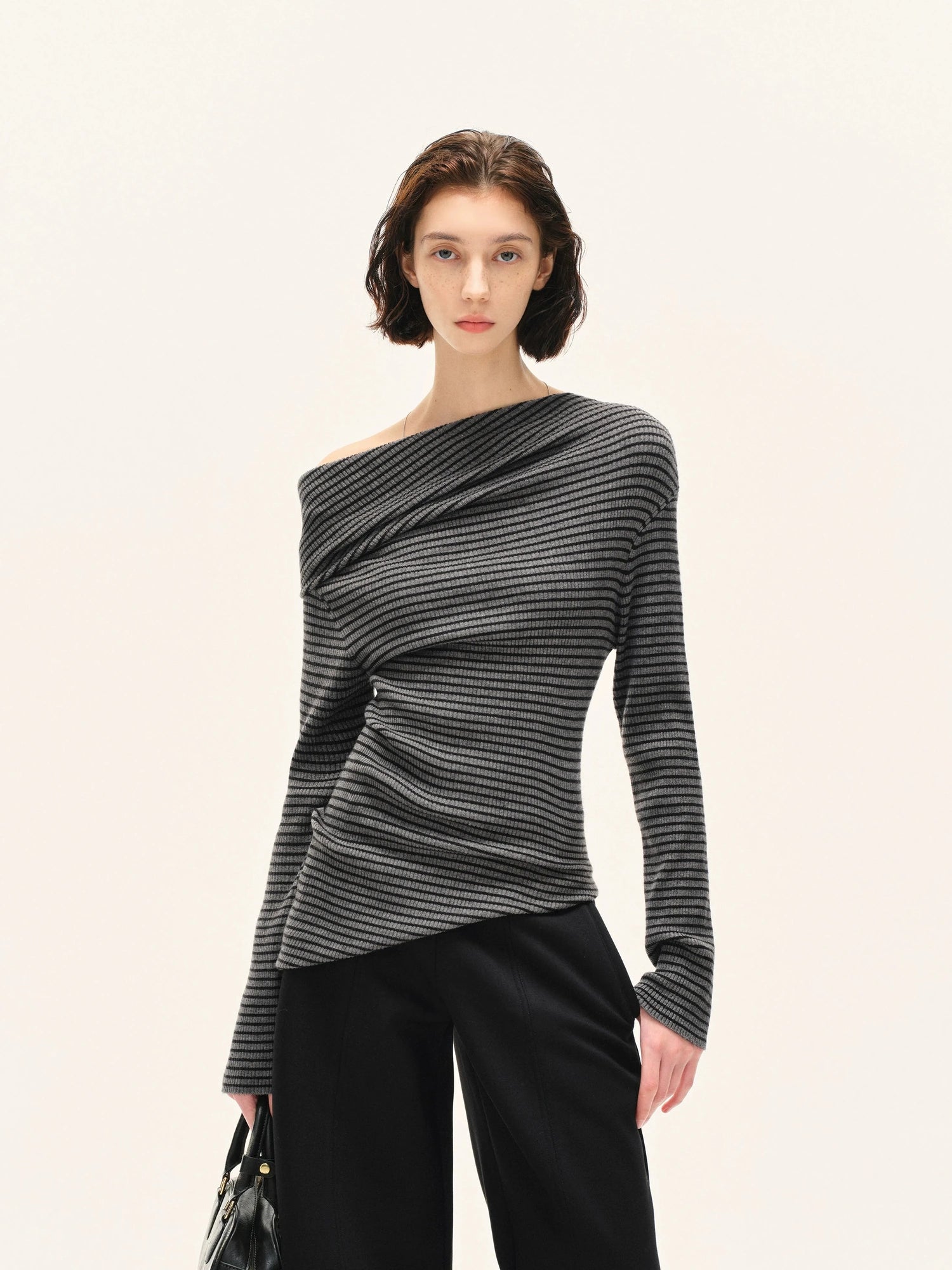 kvkv Stretch Stripe Knit Sweater V-neck T-shirt Long Sleeve