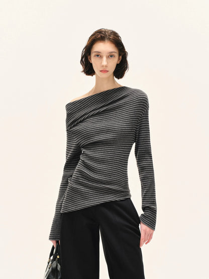 kvkv Stretch Stripe Knit Sweater V-neck T-shirt Long Sleeve