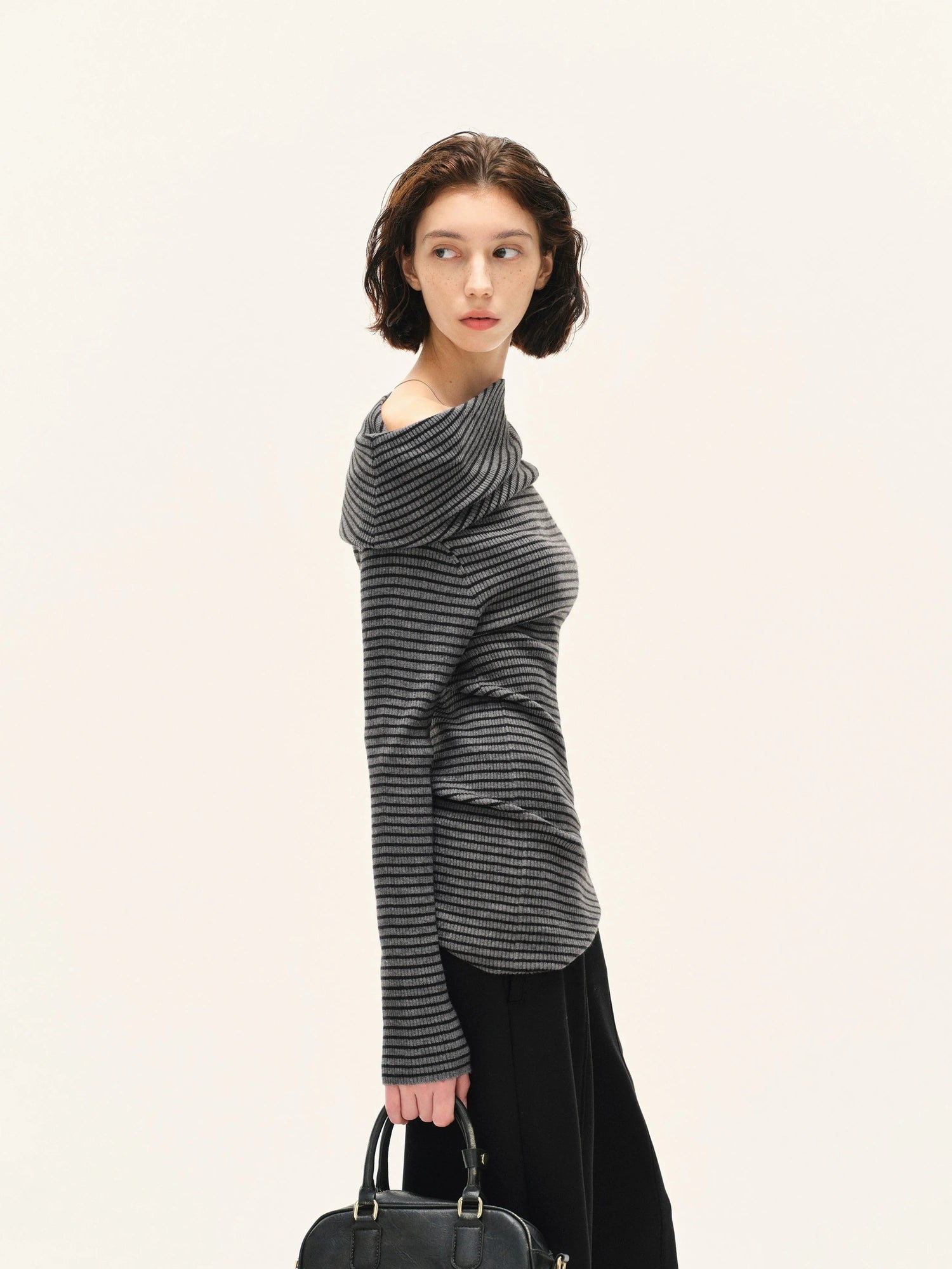 kvkv Stretch Stripe Knit Sweater V-neck T-shirt Long Sleeve