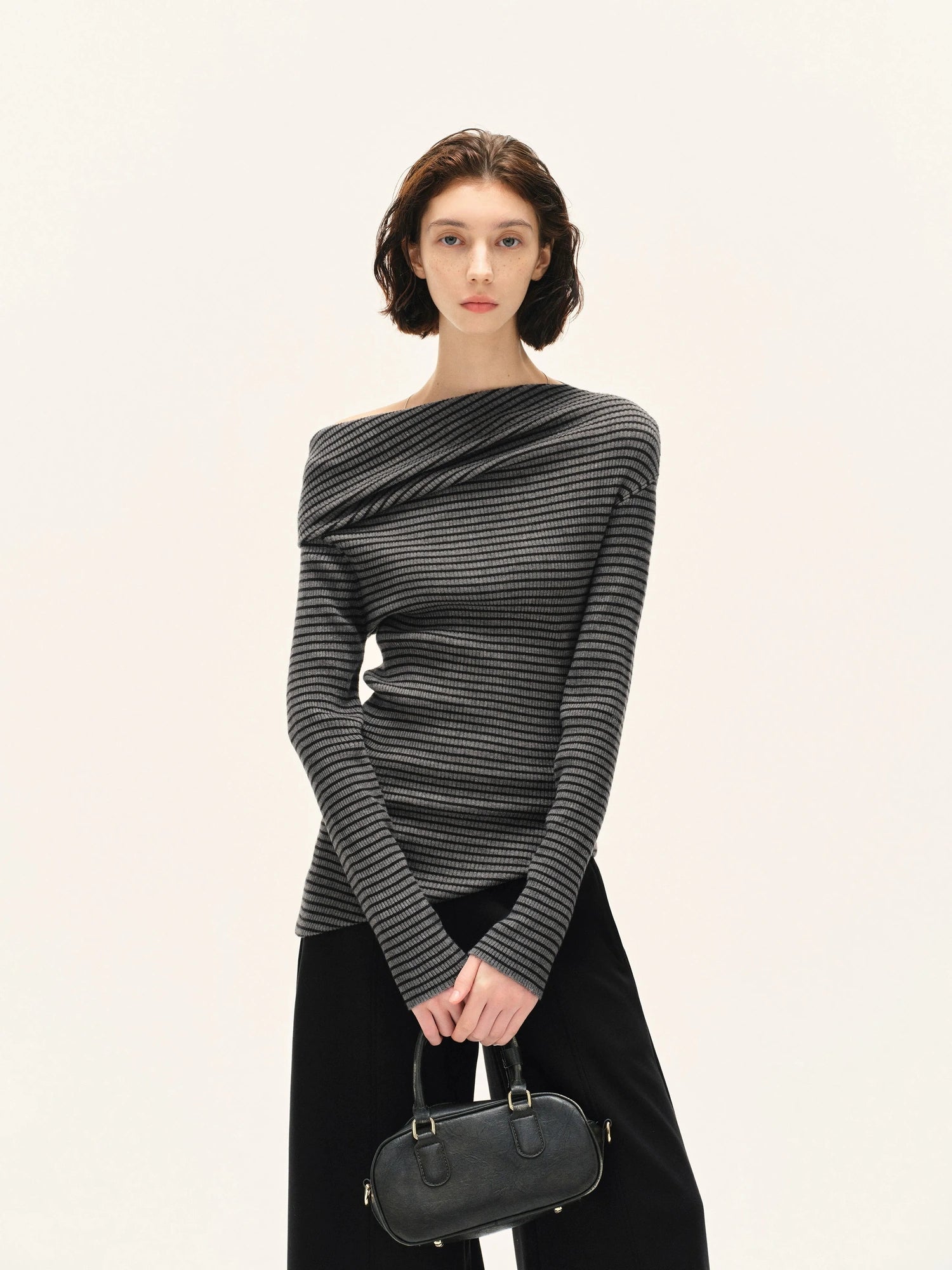 kvkv Stretch Stripe Knit Sweater V-neck T-shirt Long Sleeve