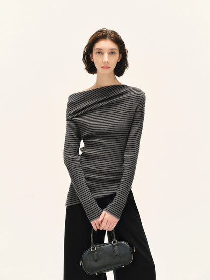 kvkv Stretch Stripe Knit Sweater V-neck T-shirt Long Sleeve