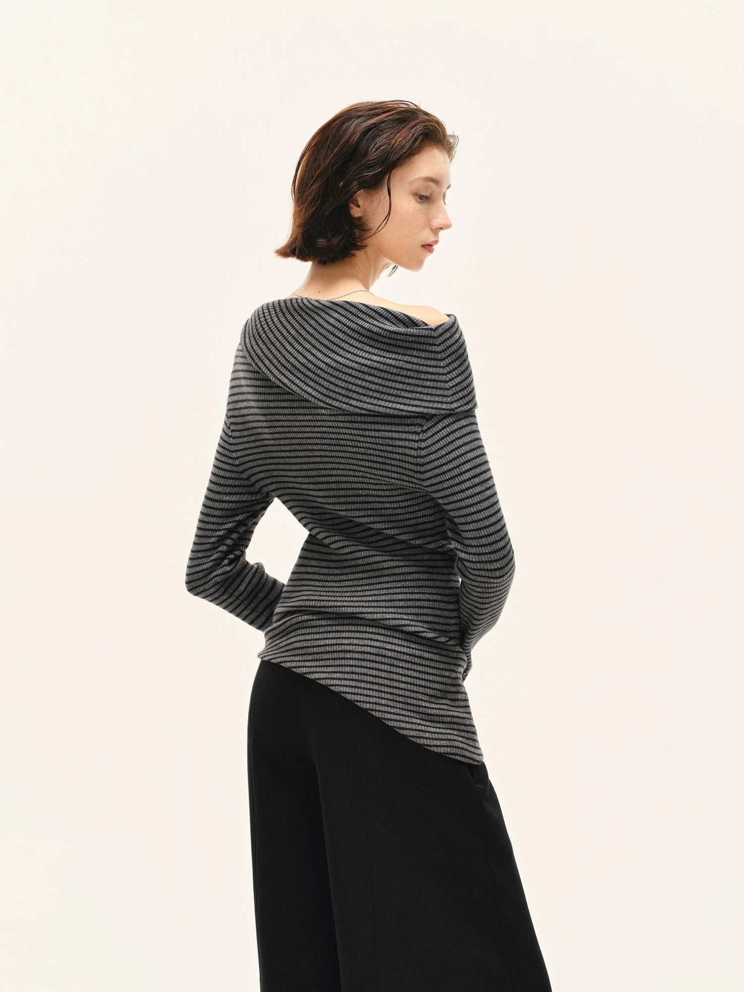 kvkv Stretch Stripe Knit Sweater V-neck T-shirt Long Sleeve