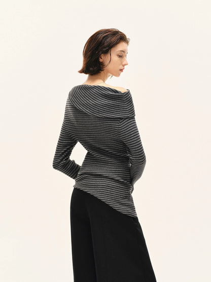 kvkv Stretch Stripe Knit Sweater V-neck T-shirt Long Sleeve