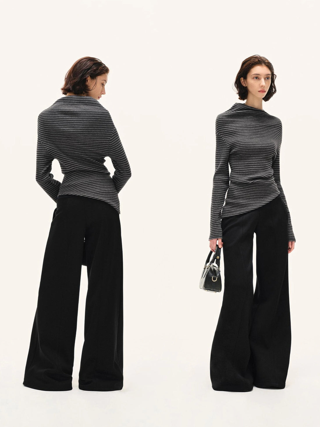 kvkv Stretch Stripe Knit Sweater V-neck T-shirt Long Sleeve