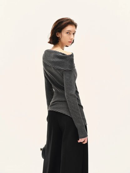 kvkv Stretch Stripe Knit Sweater V-neck T-shirt Long Sleeve