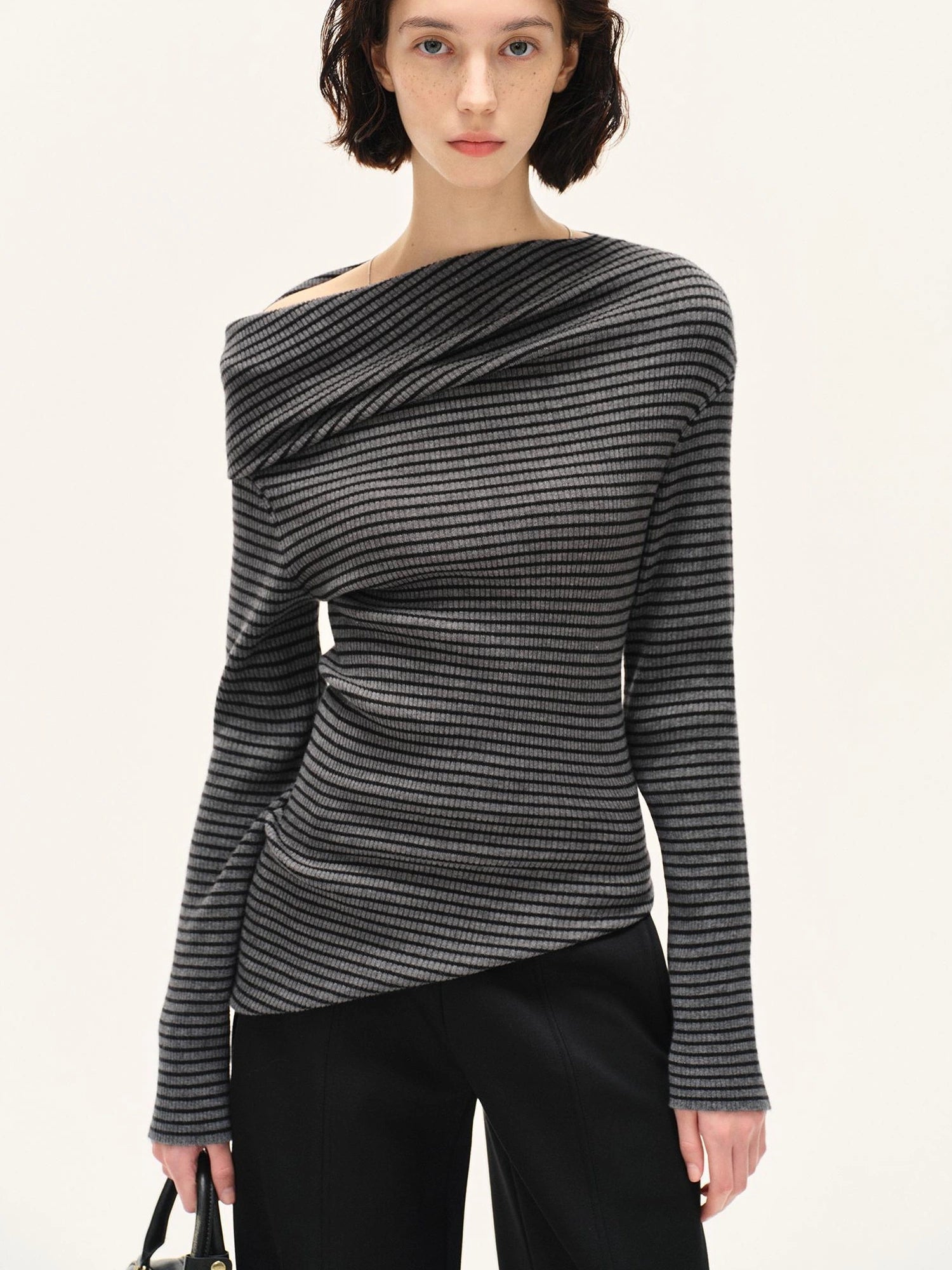 kvkv Stretch Stripe Knit Sweater V-neck T-shirt Long Sleeve