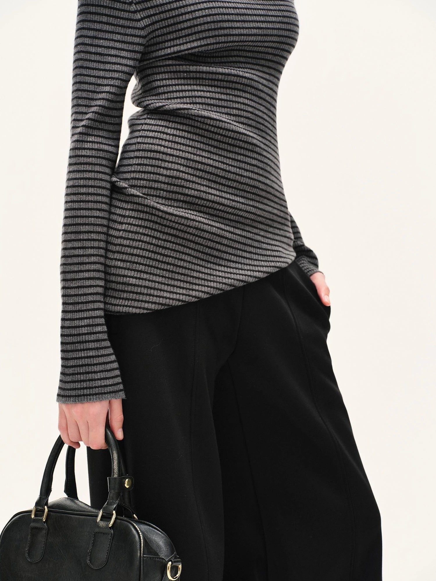 kvkv Stretch Stripe Knit Sweater V-neck T-shirt Long Sleeve