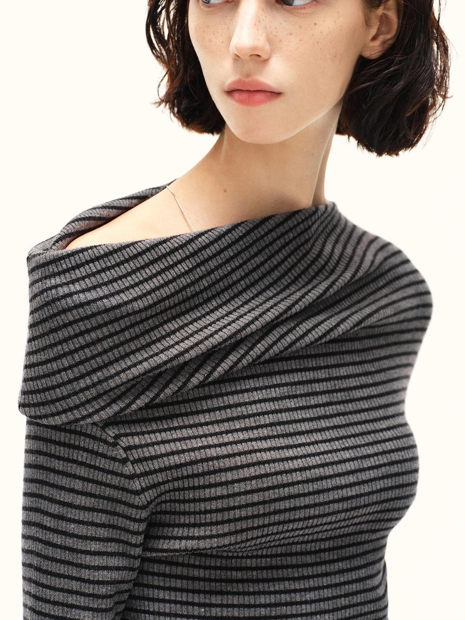 kvkv Stretch Stripe Knit Sweater V-neck T-shirt Long Sleeve