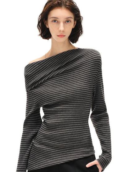 kvkv Stretch Stripe Knit Sweater V-neck T-shirt Long Sleeve