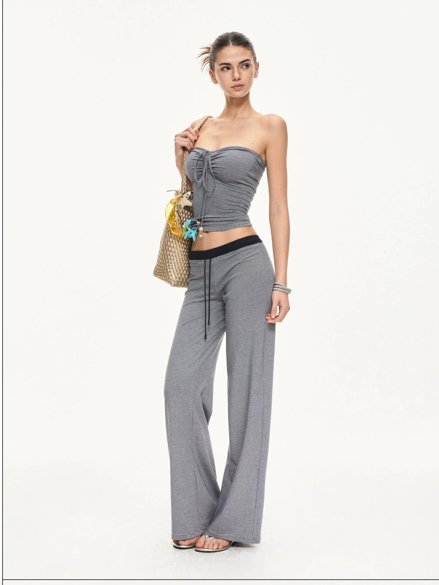 KVKV Yoga Clothing Brand - Stripe Knit Drawstring Wide Leg Yoga Pants