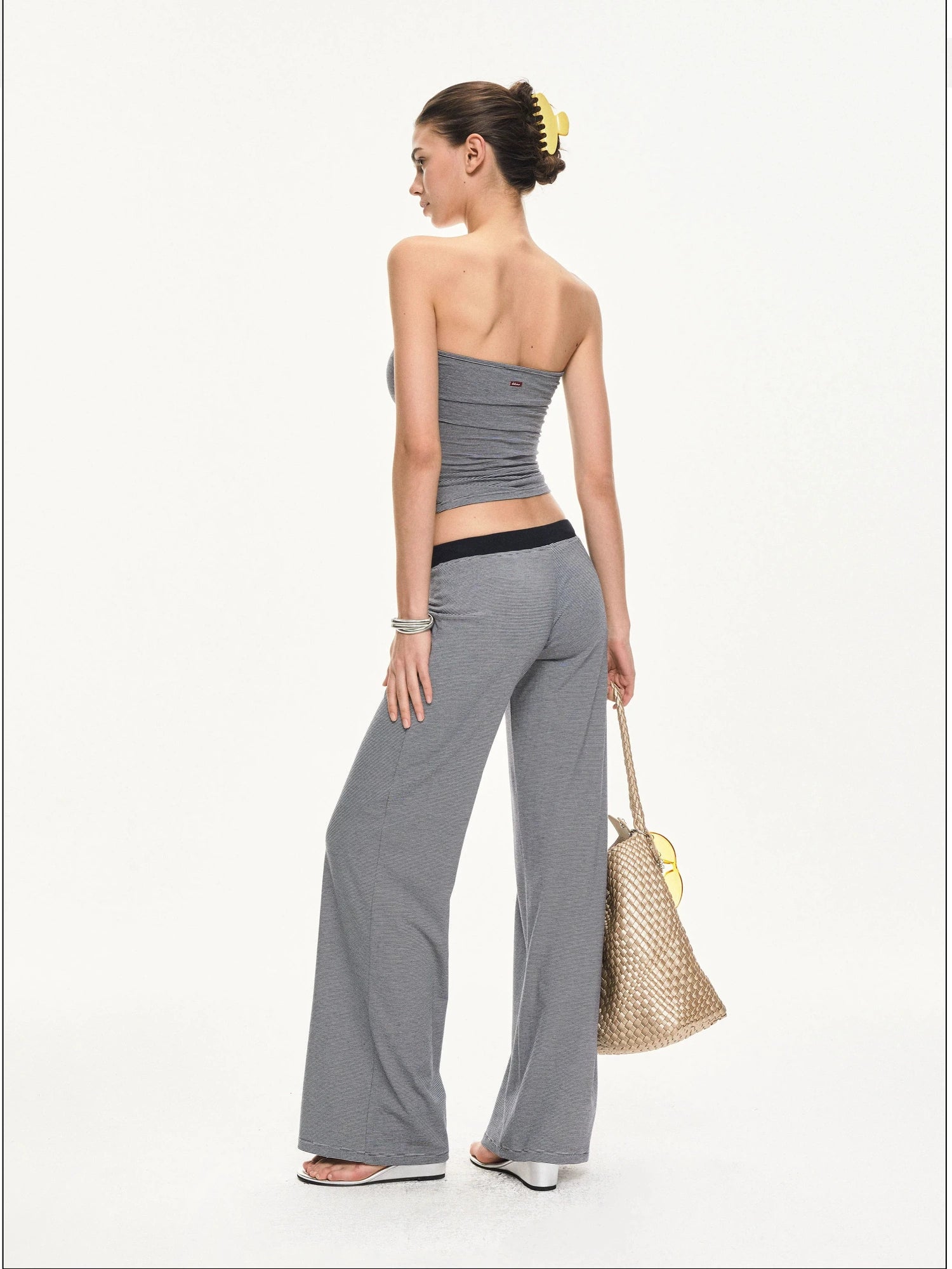 KVKV Yoga Clothing Brand - Stripe Knit Drawstring Wide Leg Yoga Pants