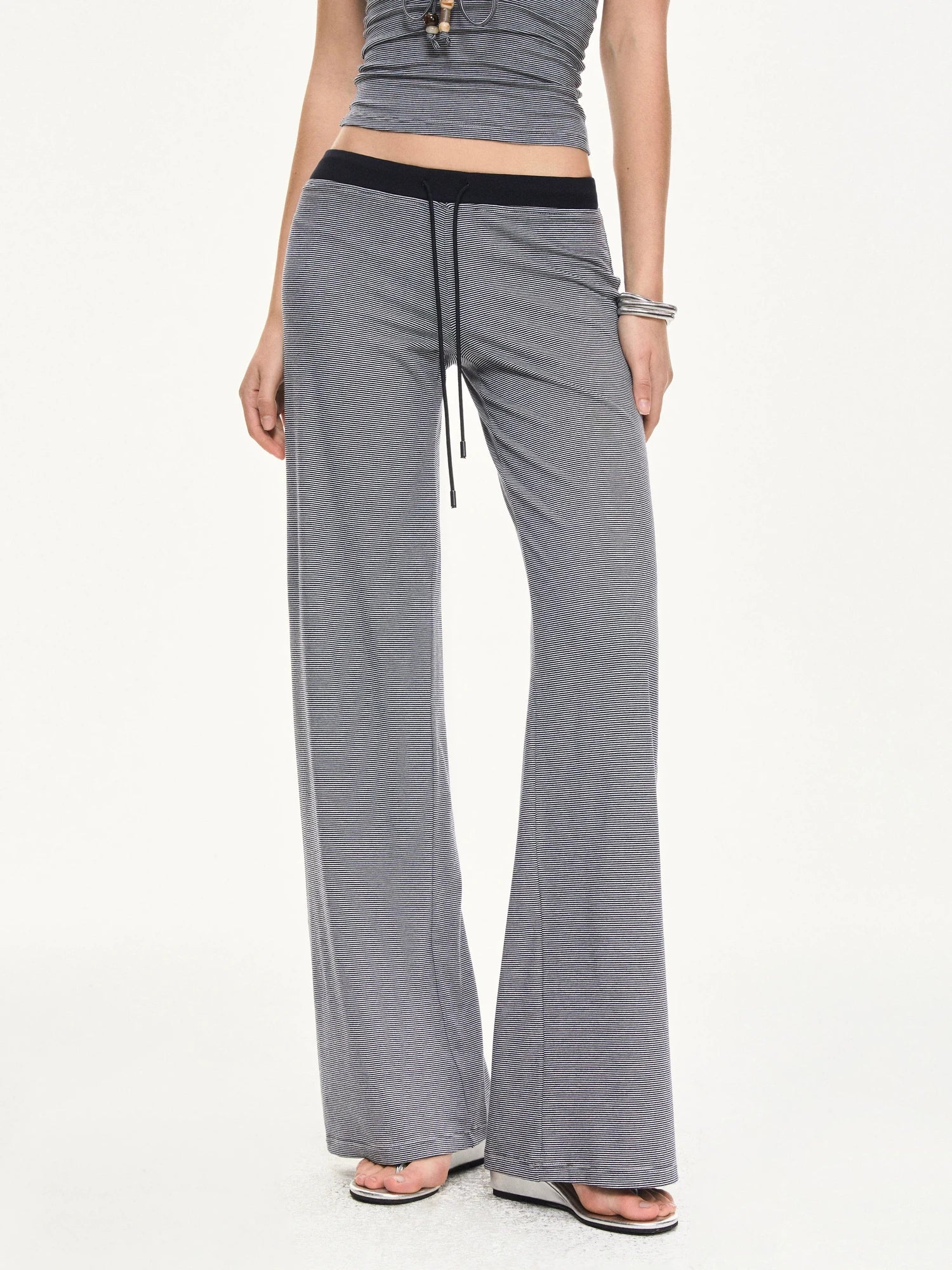 KVKV Yoga Clothing Brand - Stripe Knit Drawstring Wide Leg Yoga Pants