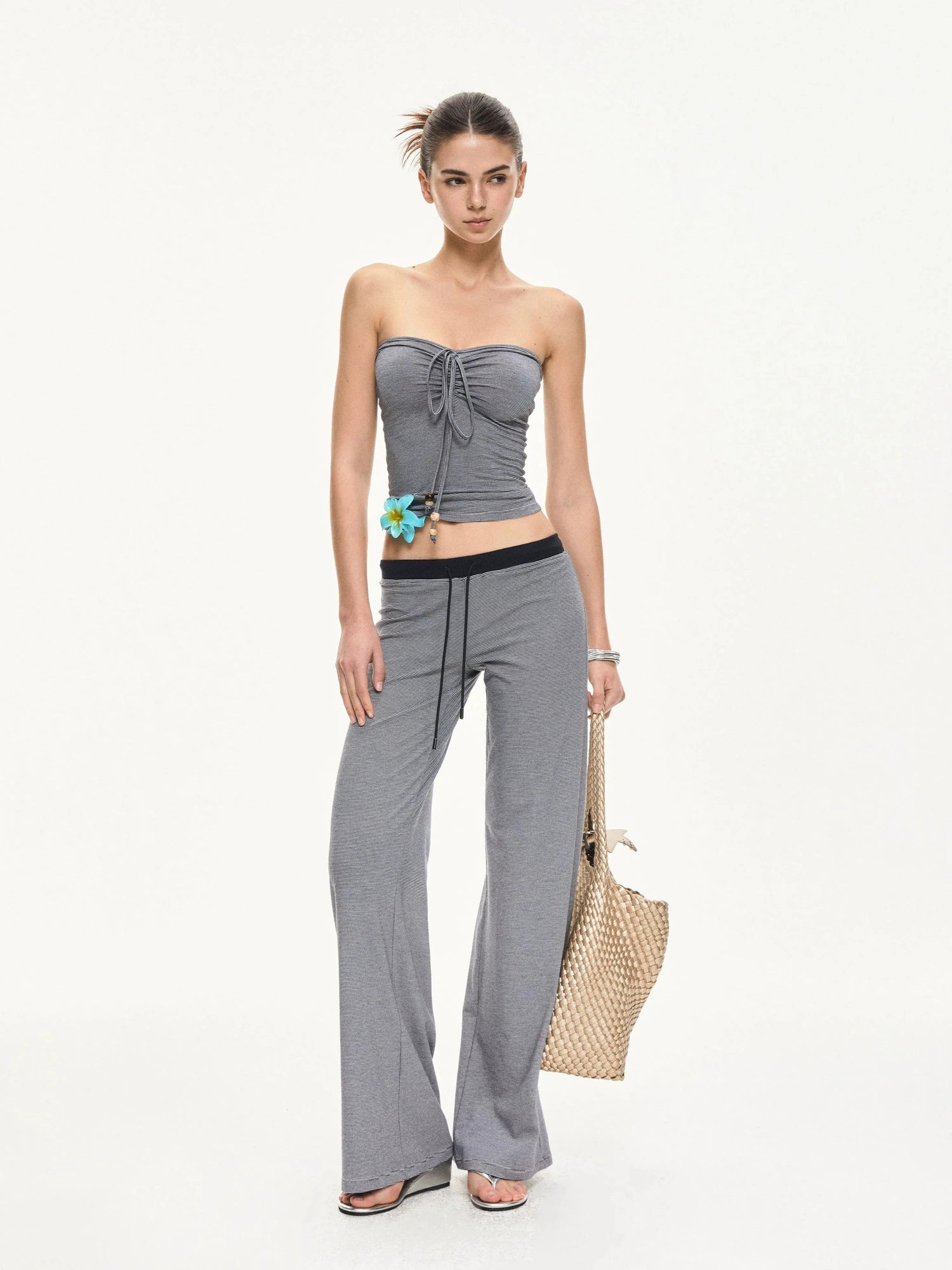 KVKV Yoga Clothing Brand - Stripe Knit Drawstring Wide Leg Yoga Pants
