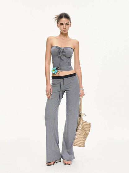 KVKV Yoga Clothing Brand - Stripe Knit Drawstring Wide Leg Yoga Pants