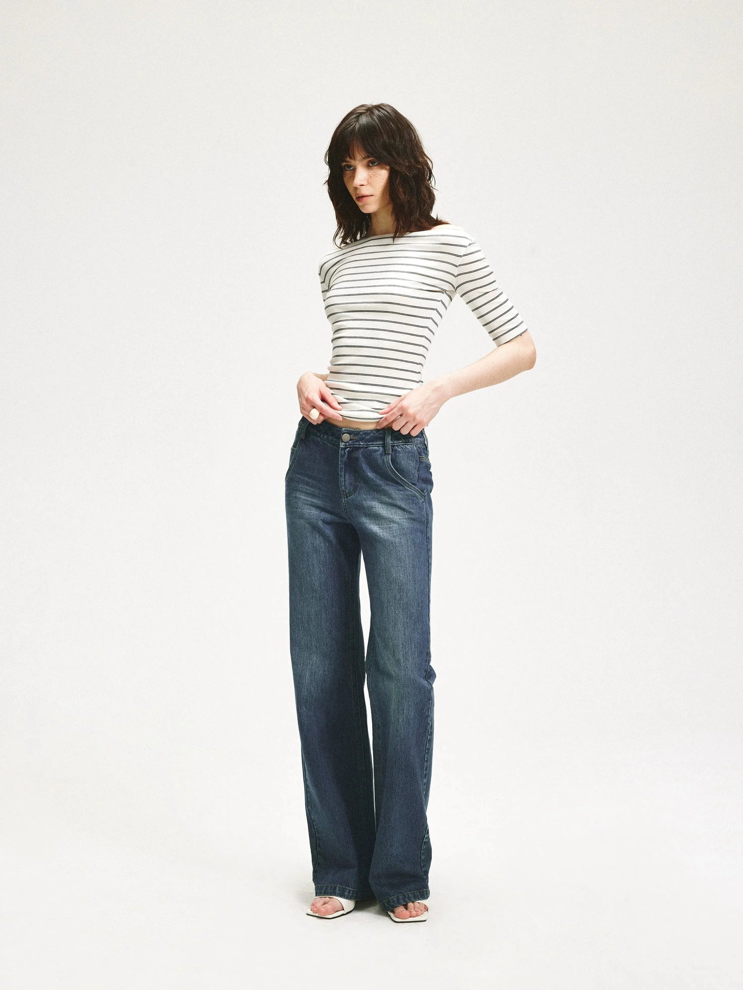 KVKV Yoga Clothing Brand - Stripe Stretch Fitted Mid Sleeve Tee