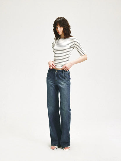 KVKV Yoga Clothing Brand - Stripe Stretch Fitted Mid Sleeve Tee