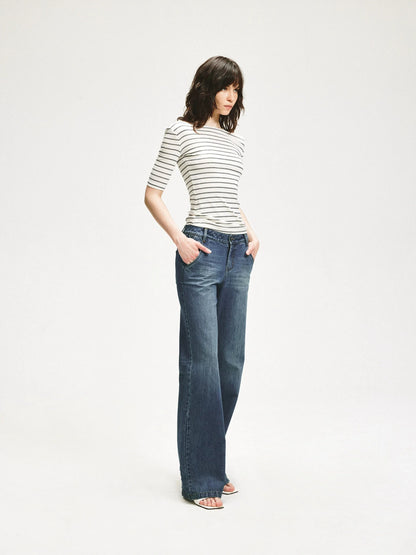 KVKV Yoga Clothing Brand - Stripe Stretch Fitted Mid Sleeve Tee