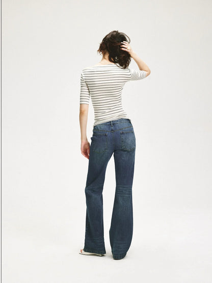 KVKV Yoga Clothing Brand - Stripe Stretch Fitted Mid Sleeve Tee