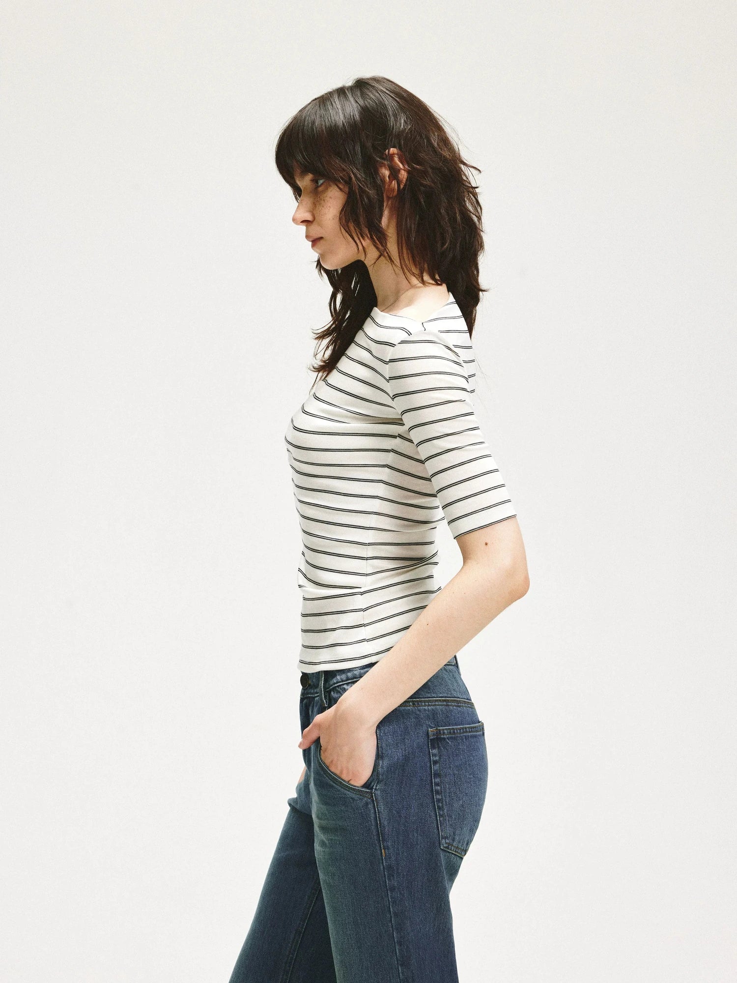 KVKV Yoga Clothing Brand - Stripe Stretch Fitted Mid Sleeve Tee