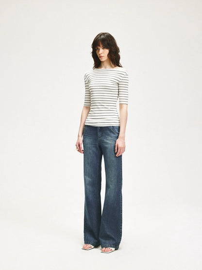 KVKV Yoga Clothing Brand - Stripe Stretch Fitted Mid Sleeve Tee
