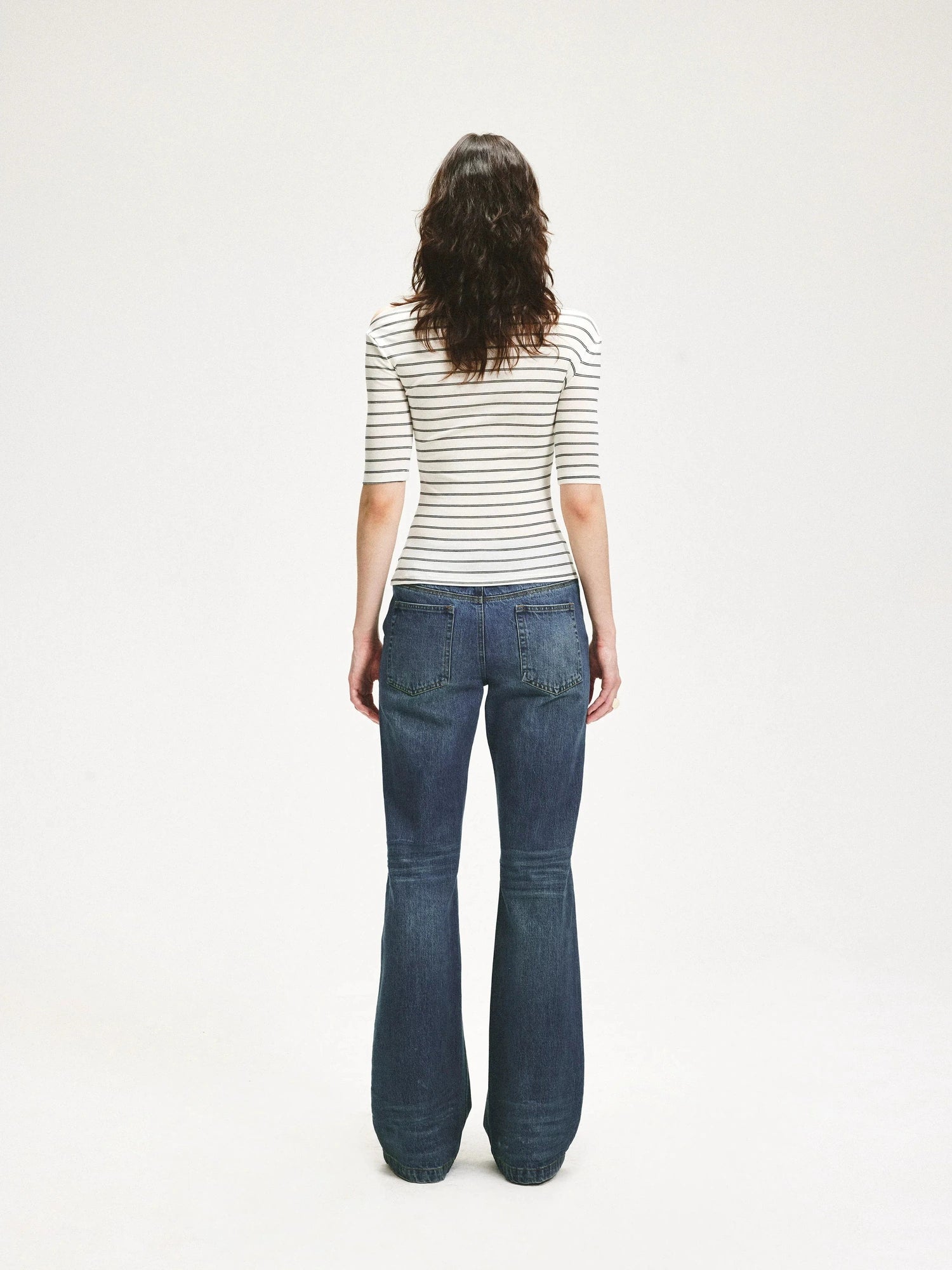 KVKV Yoga Clothing Brand - Stripe Stretch Fitted Mid Sleeve Tee