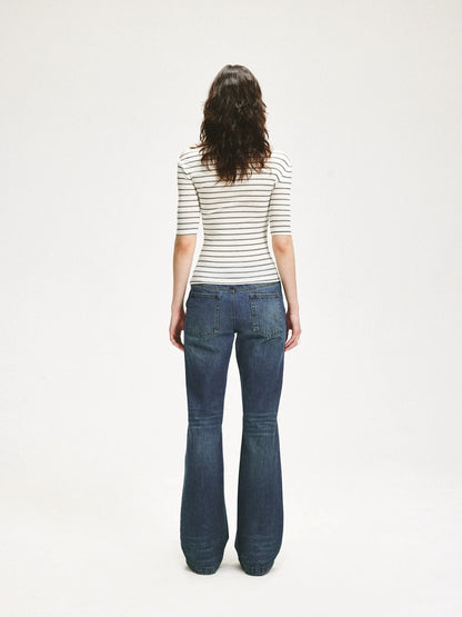KVKV Yoga Clothing Brand - Stripe Stretch Fitted Mid Sleeve Tee