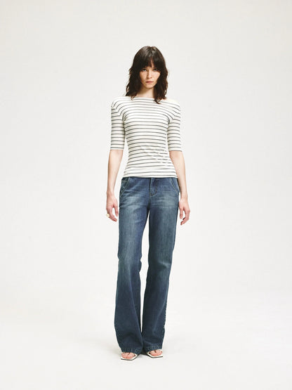 KVKV Yoga Clothing Brand - Stripe Stretch Fitted Mid Sleeve Tee