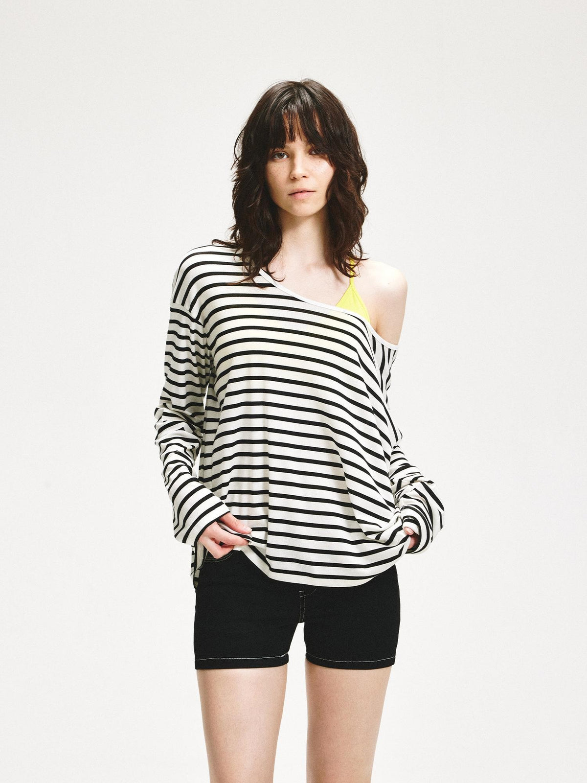 kvkv Striped Asymmetric Slant Neck Lyocell Women&