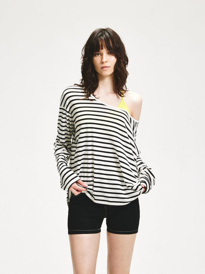 kvkv Striped Asymmetric Slant Neck Lyocell Women&