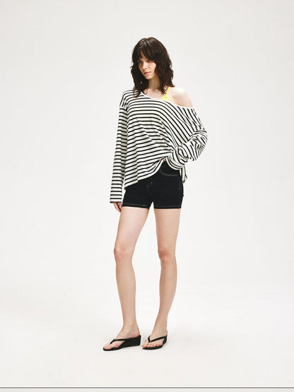 kvkv Striped Asymmetric Slant Neck Lyocell Women&