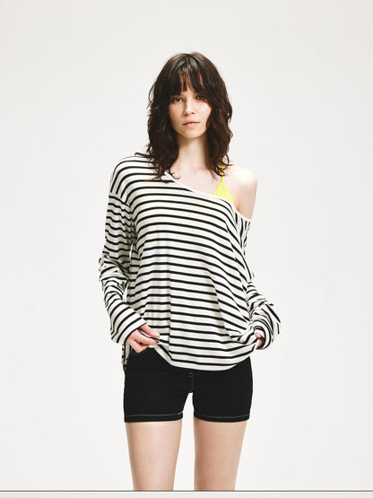 kvkv Striped Asymmetric Slant Neck Lyocell Women&