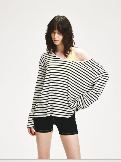 kvkv Striped Asymmetric Slant Neck Lyocell Women&