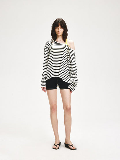 kvkv Striped Asymmetric Slant Neck Lyocell Women&