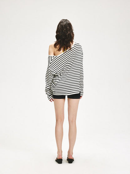kvkv Striped Asymmetric Slant Neck Lyocell Women&