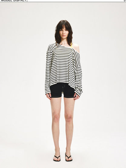 kvkv Striped Asymmetric Slant Neck Lyocell Women&