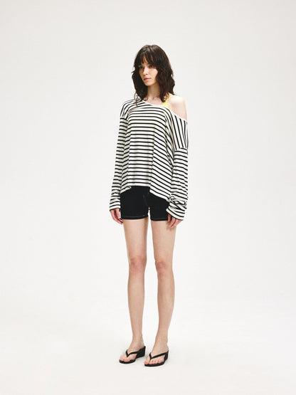 kvkv Striped Asymmetric Slant Neck Lyocell Women&