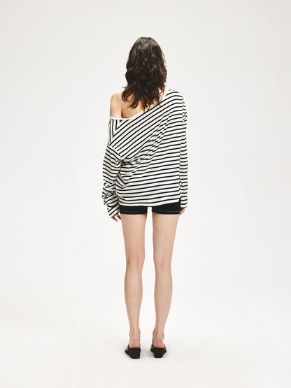 kvkv Striped Asymmetric Slant Neck Lyocell Women&