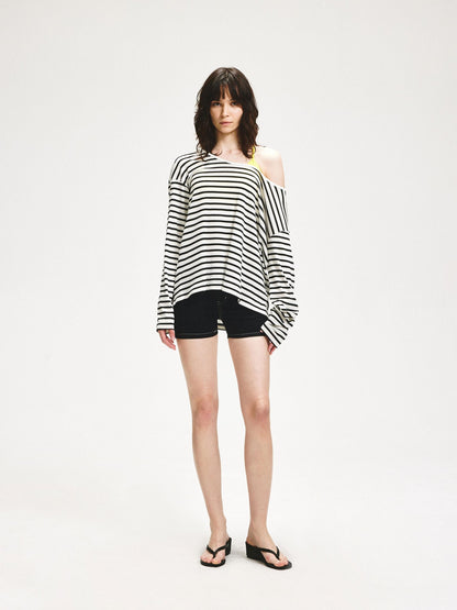 kvkv Striped Asymmetric Slant Neck Lyocell Women&