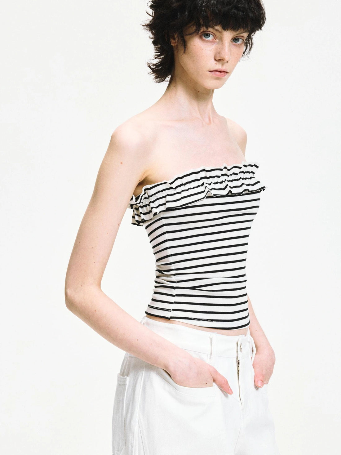 kvkv Striped Contour Lace Trim Bandeau Top