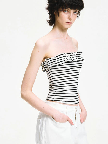 kvkv Striped Contour Lace Trim Bandeau Top