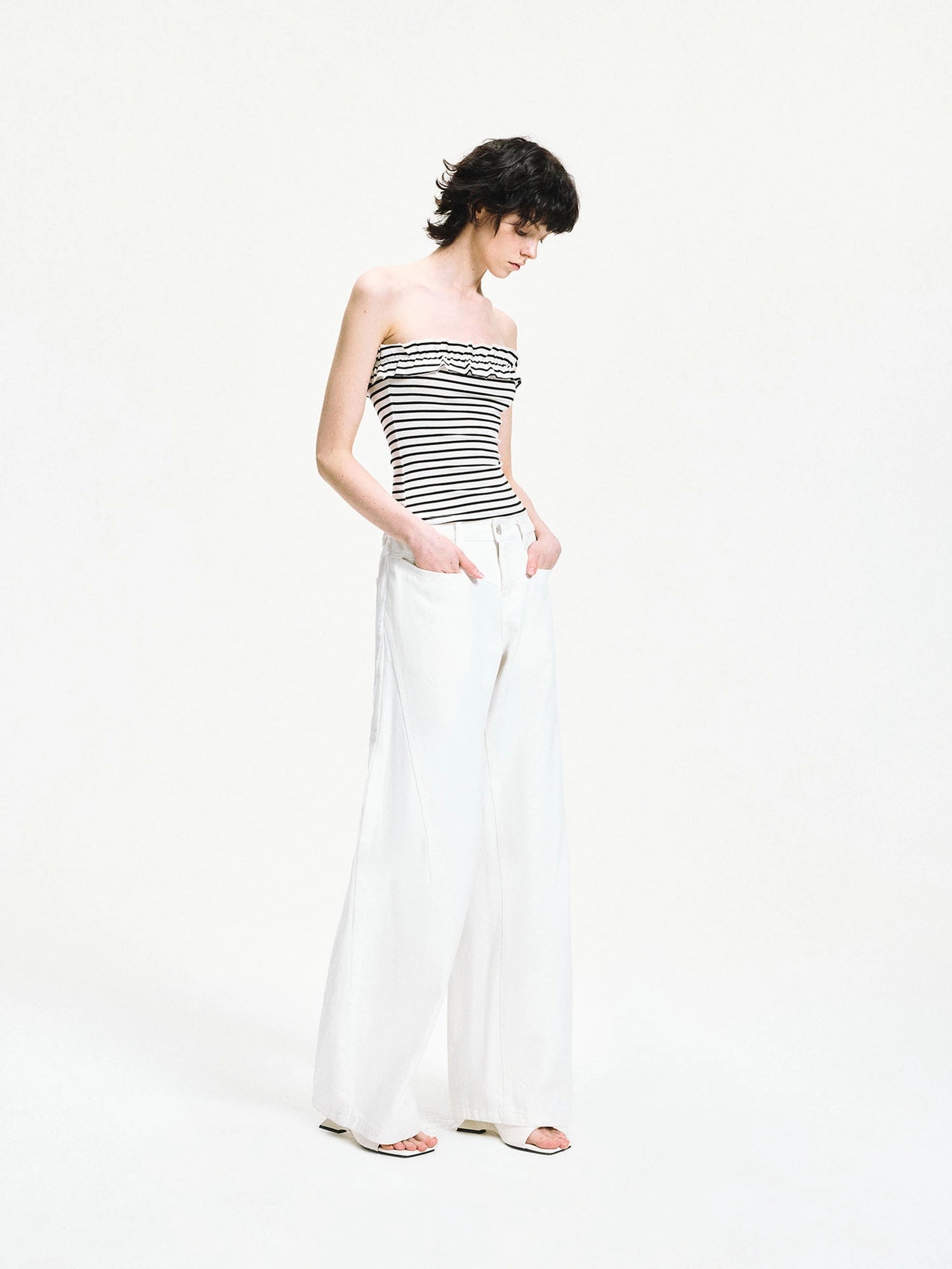 kvkv Striped Contour Lace Trim Bandeau Top