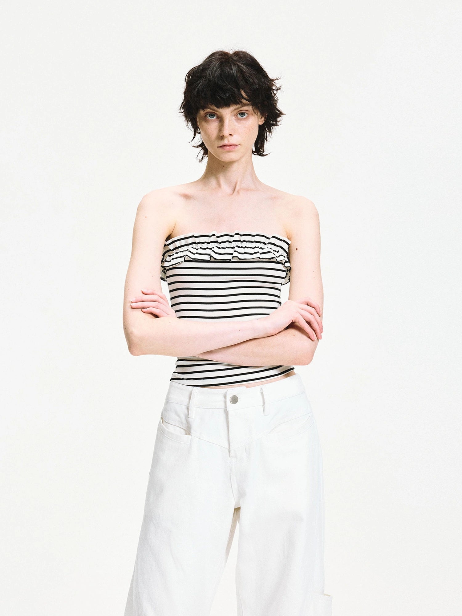kvkv Striped Contour Lace Trim Bandeau Top